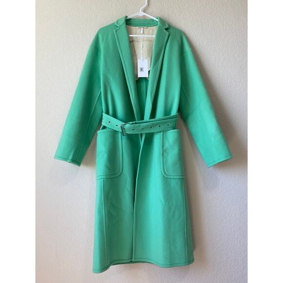 HELMUT LANG Single Breasted Belted Long Pea Coat Wool Cashmere XS Mint Green - Picture 5 of 10